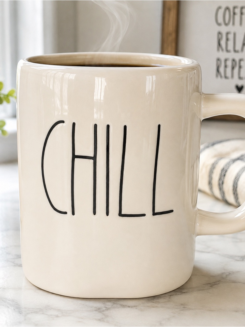RAE DUNN Chill White Ceramic Coffee Mug - Minimalist Home Dining
